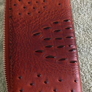 New Brown Croc & Ostrich Embossed Zip Around Wallet Organizer